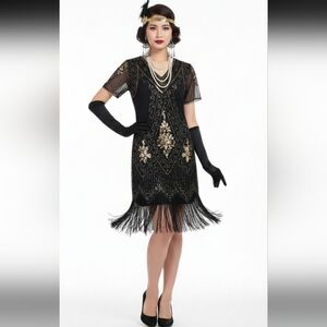 NWT Sweetv Flapper Dress 1920s Fringe Sequins Roaring 'Costume Great Gatsby M